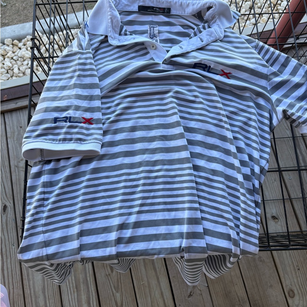 RLX Ralph Lauren Gray and White Striped Polo Shirt